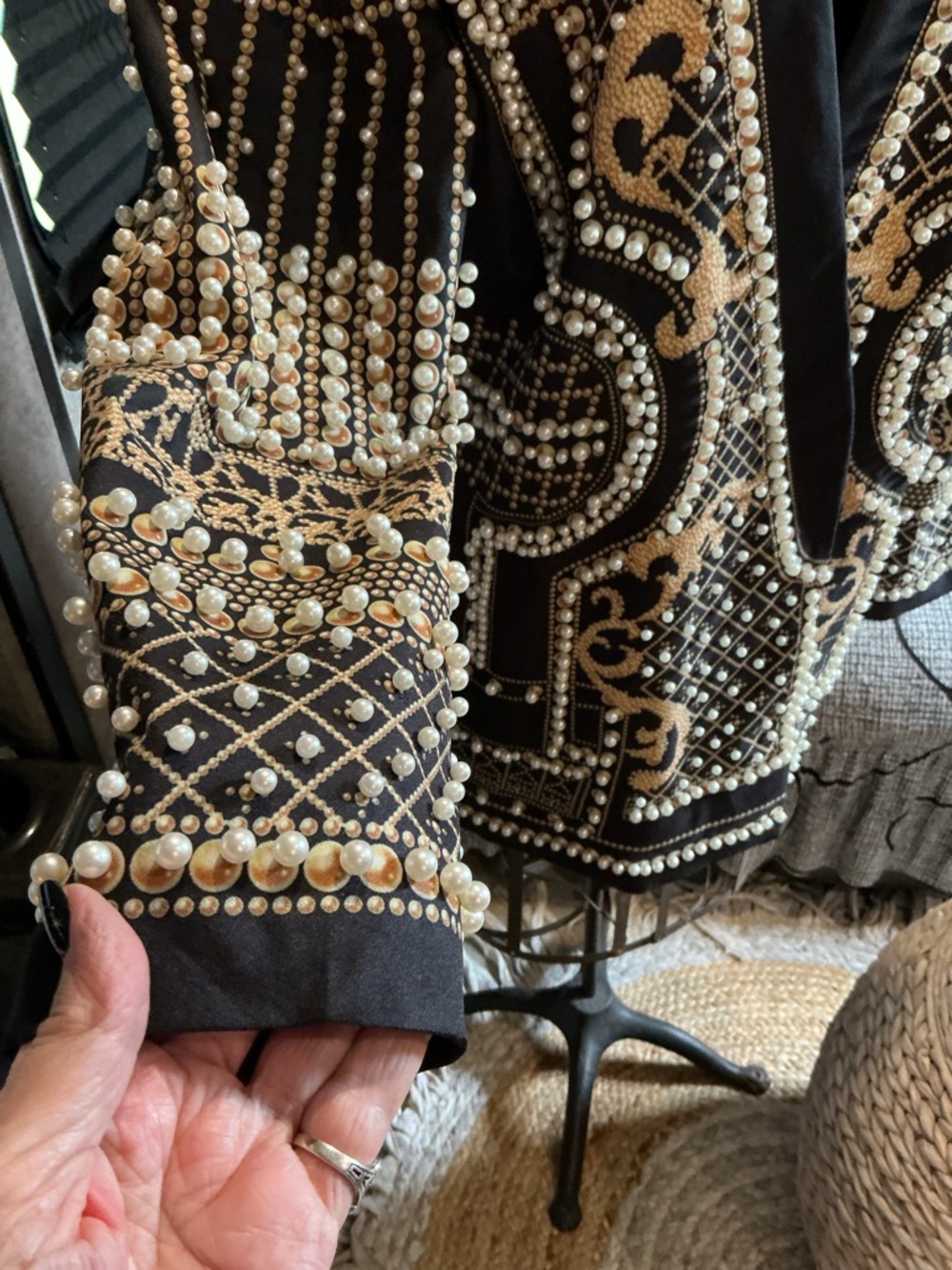 Embellished Black and Gold Pearl Beaded Jacket XXL NWOT - Picture 9 of 14
